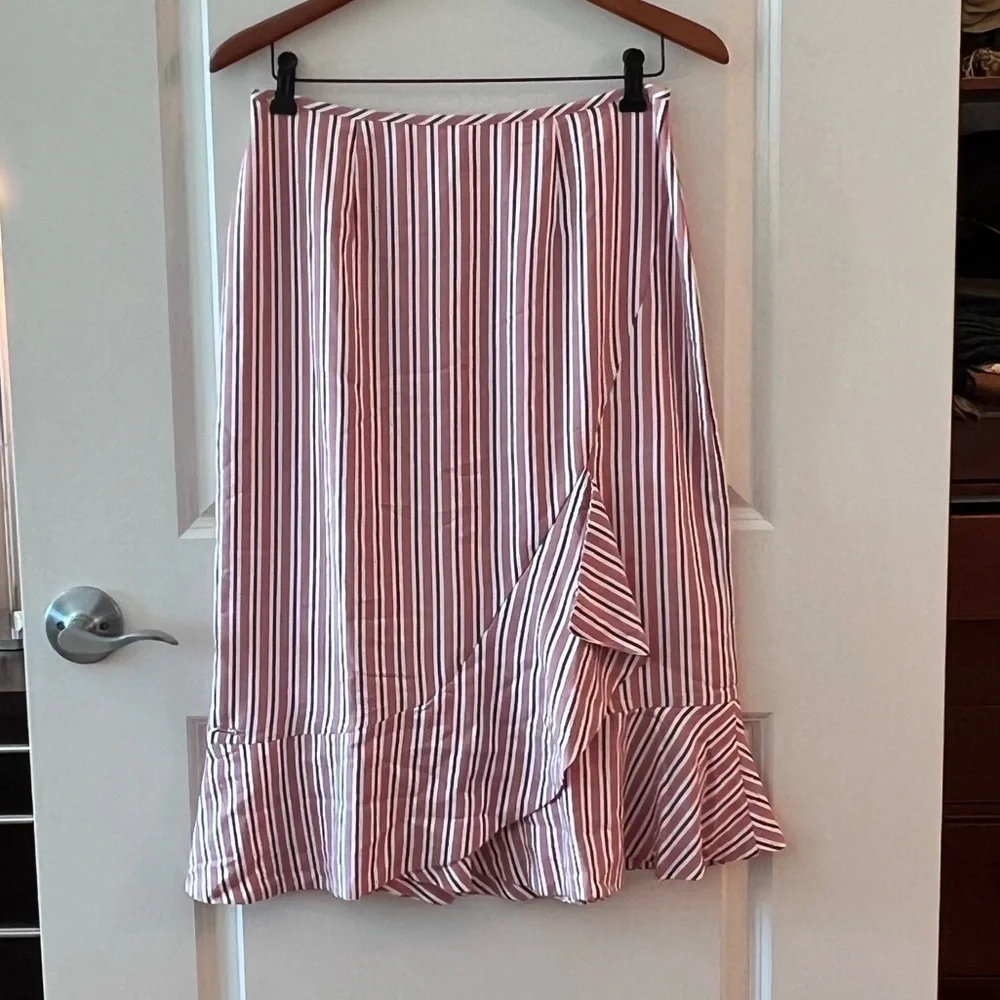Ted Baker Corn Layered Striped Ruffle Hem Midi Pencil Skirt NWT